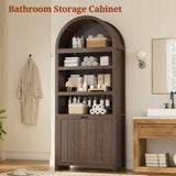 81" Tall Arched Cabinets,Bookcase with storage,Mid-Century Modern 6-Tier Bookshelf with Door,2 Book Risers and Adjustable Shelves offering more storage space for Living Room,Kitchen,Home Office,Walnut UPOSOJA