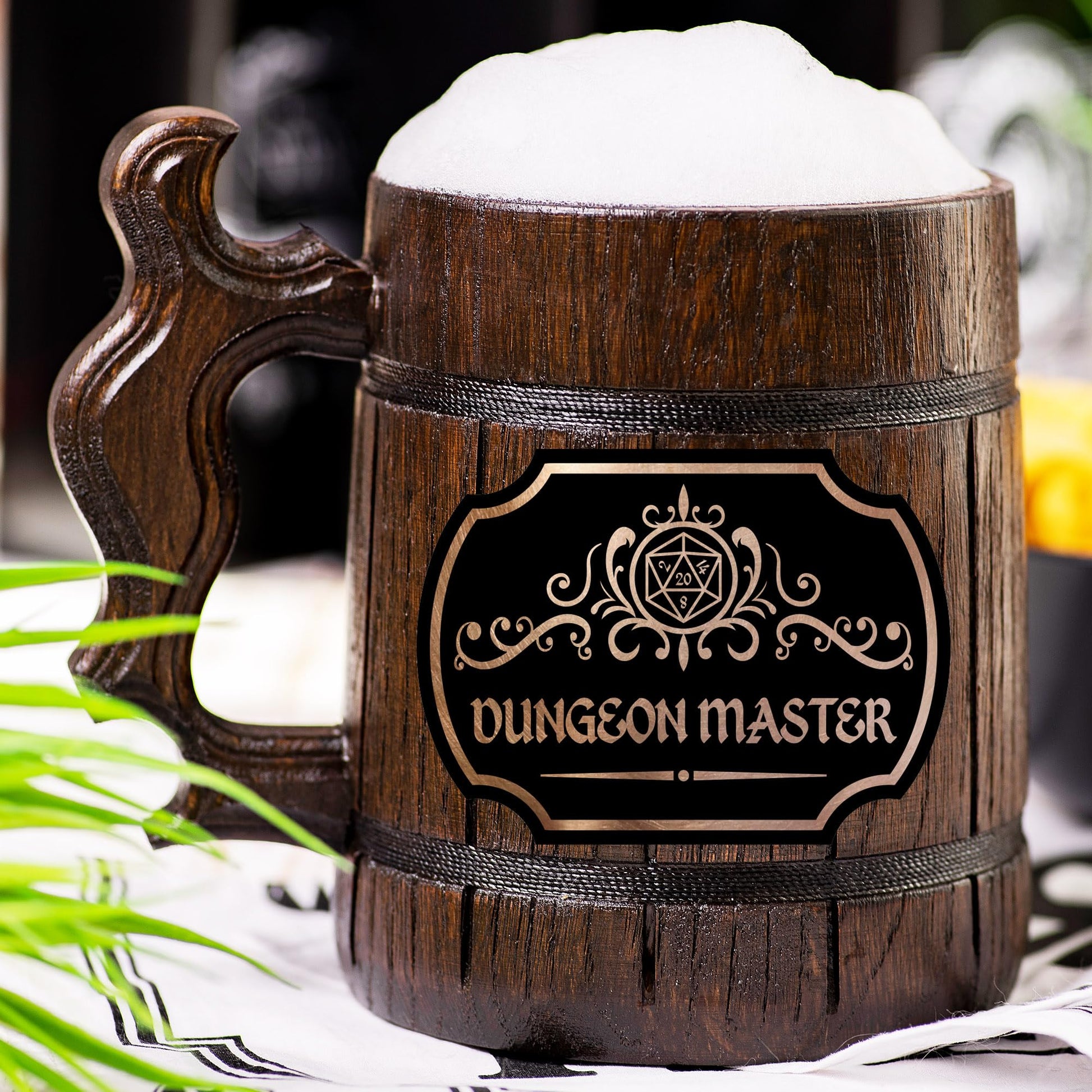 Dungeon Master Beer Mug, DnD Gifts, 22 oz, Dungeons and Dragons Wooden Beer Stein, Personalized DM Tankard, Beer Mugs with Handles, Gift for Men, Gift for Him - WoodArtSupply