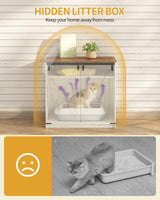 Hzuaneri Cat Litter Box Enclosure Enclosed, Hidden Litter Box Furniture Cabinet Large, Wooden Indoor Cat House with Adjustable Shelf for Top Entry Litter Box, Farmhouse Rustic Brown and White CB85414X Hzuaneri
