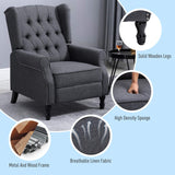 HOMCOM Fabric Upholstered Wingback Recliner, Tufted Push Back Accent Chair, Linen Arm Chair with Footrest, Armrest, Padded Cushion, Dark Grey HOMCOM