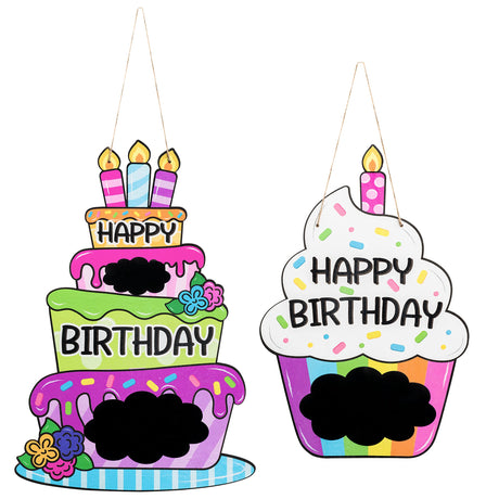 L1rabe 2Pcs Happy Birthday Wood Door Sign Decor Child Colorful Birthday Cake Sign for Door Wall Personalized Name Sign Decor Birthday Indoor Outdoor L1rabe