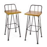 Christopher Knight Home Denali Outdoor Industrial Acacia Wood Barstools with Finished Iron Frame, 2-Pcs Set, Teak Finish / Rustic Metal Christopher Knight Home