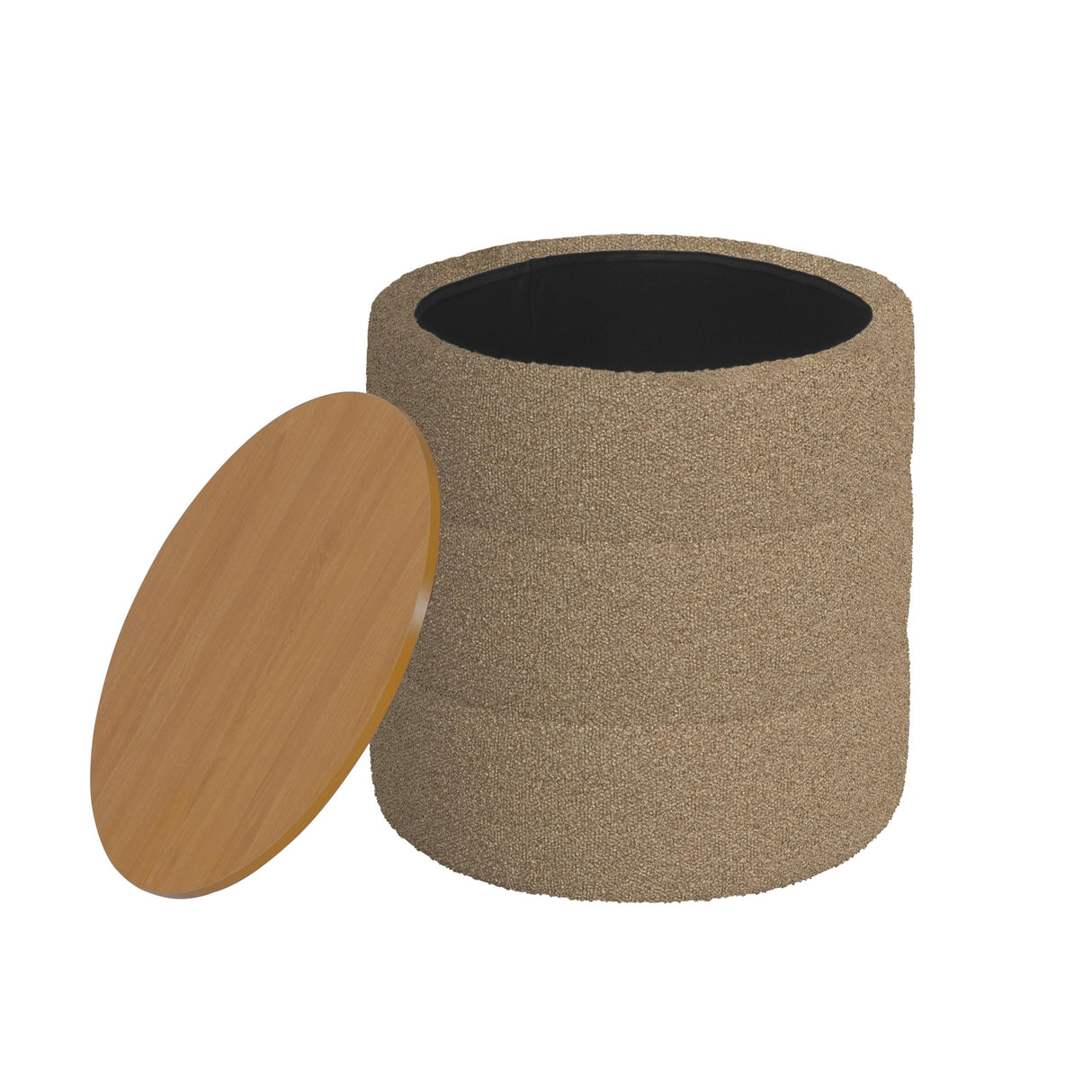 HomePop Channel Storage Ottoman with Wood Top - Brown Boucle HomePop