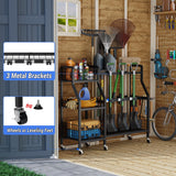 keomaisyto Garden Tool Organizer with 6 Wheels(3 lockable), Heavy Duty Yard Tool organizer with 2 Basket, Large Metal Garage Tool Organization and Storage for Garage/Shed/Yard/Broom Closet/Lawn keomaisyto