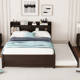 Harper & Bright Designs Full Bed Frame with Trundle, Full Trundle Bed with Bookcase Headboard, Wood Full Size Platform Bed with Twin Trundle Bed Under for Kids Girls Boys, Espresso Harper & Bright Designs