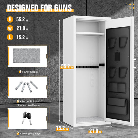 INTERGREAT 10-15 Rifle Gun Safe, Gun Cabinet for Home Rifle and Pistols with Digital Keypad and 4 Pistol Pockets, Quick Access Firearm Safes & Cabinets with Removable Shelf and Racks,White INTERGREAT