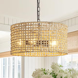 Mgcanyu 17.7" Rattan Dining Room Light fixtures, 5-Light Hand Woven Pendant Lights Kitchen Island Rattan Boho Chandelier Bohemian Hanging Ceiling Lights Wicker Lighting for Restaurants Living Room Mgcanyu