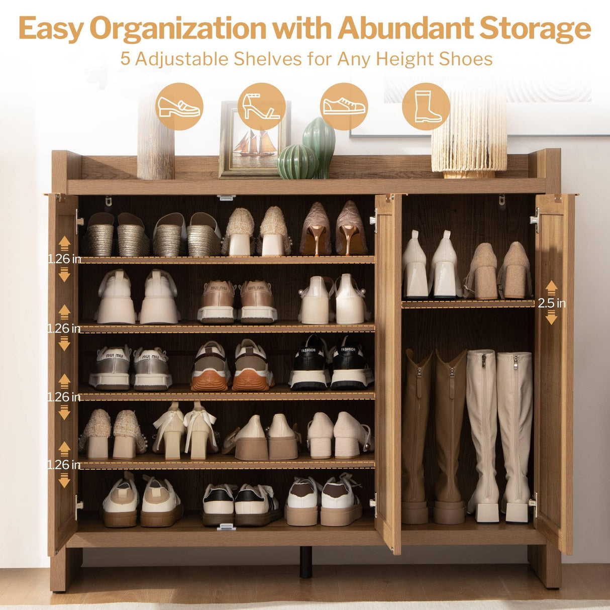 SICOTAS Shoe Storage Cabinet, 30 Pairs Rattan Shoe Cabinet Storage for Entryway, 6-Tier 41" Tall Large Shoe Cabinet, Boho Farmhouse Cabinet with Doors for Entryway Hallway Living Room Closet SICOTAS