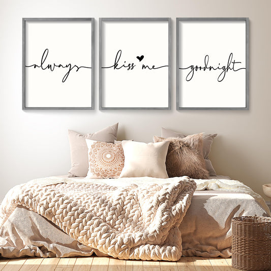 Set of 3 Framed Always Kiss Me Sign 11"x14" Living Room Wall Decor for Farmhouse Rustic Home Wall Art Wood Signs