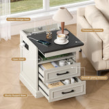 Gadroad 18" Farmhouse Accent Nightstand with Charging Station, End Table with 3 Drawers Storage, Side Table, Bedside Cabinet for LivingRoom Bedroom Office, Antique White Gadroad