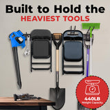 NINE FORTY Garage Tool Organizer Wall Mount - 49.5 Inches, 16" Stud Spacing, 440 LBS. Sturdy Rubber Coated Garden Tool Organizer and Storage Rack with Adjustable Hooks NINE FORTY
