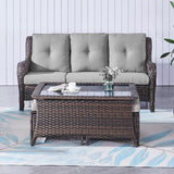 Belord Outdoor Coffee Table with Tempered Glass Top, Patio Rectangular Brown Wicker, Handwoven Rattan Coffee Table Compatible with Patio Furniture Sets for Porch Deck Backyard Belord