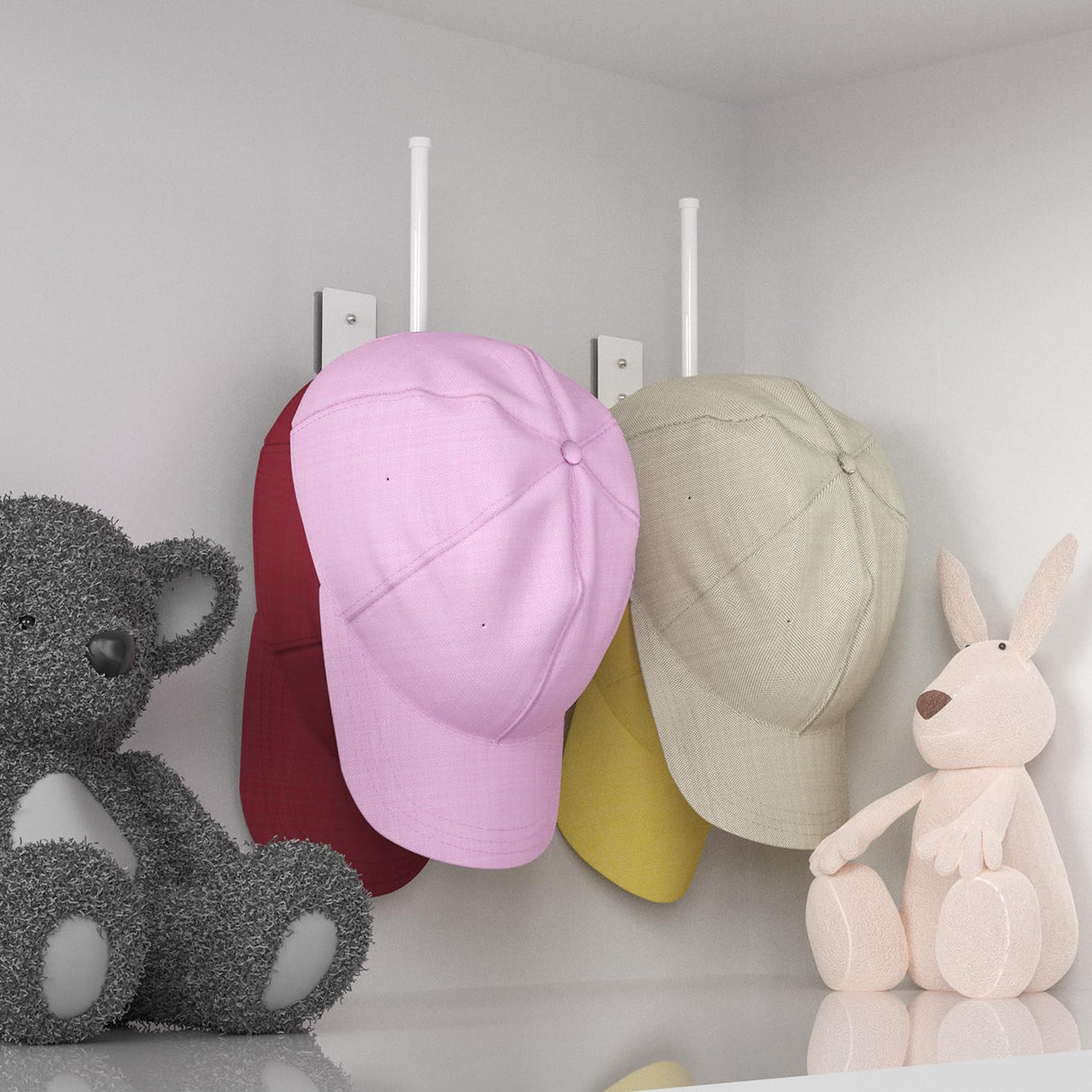 Durmmur 2 Pack Hat Racks for Baseball Caps, Stainless Steel Hat Organizer for Baseball Cap, Hat Holder Storage Organizer, Hat Hanger Strong Adhesive/Wall Drilled for Door, Bedroom, Closet(White 6 in) Durmmur