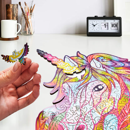 Wood Trick Sparkly Unicorn Wooden Jigsaw Puzzle for Adults and Kids - 14x12 in - Animal Unique Shaped Figured Jigsaw Puzzle Pieces - Premium Quality - WoodArtSupply