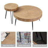 RUSTOWN Farmhouse Round Coffee Table Set of 2, Cocktail Table Set, Modern Circle Natural Wood Finsh Side and End Table Sets for Living Room(Helical, Natural) RUSTOWN