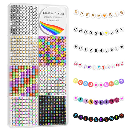Redtwo 1600 Pcs Letter Beads Kit, 6 Styles of Colorful Alphabet Beads for Bracelet, Number Beads Smiley Face Beads Heart Beads and a Roll of Elastic String for Friendship Bracelet Kit. Redtwo