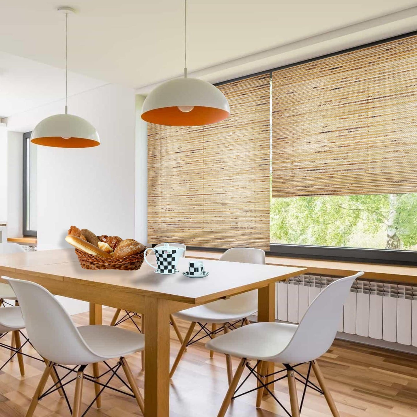 SUAKY Cordless Blackout Bamboo Roman Shades - Customisable 100% Natural Linen Window Blinds, Color 1