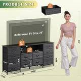 WLIVE 12 Drawer Dresser for Bedroom, Black Dresser TV Stand for 65, 70, 75 inch TV with Led Light & Charging Station, Wide Chest of Drawers with Open Shelves, Fabric Dressers for Closet, Living Room WLIVE