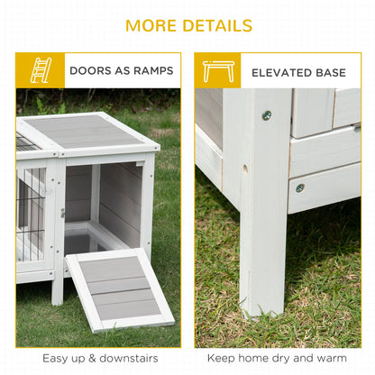 PawHut Rabbit Hutch, Bunny Cage, Guinea Pig House with Pull-Out Tray, and Divided Board for Indoor, White