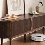 LINSY HOME TV Stand for 65" TV, Mid-Century Modern 58" Entertainment Center with Sliding Tambour Door and Storage Cabinet, Cruved TV Media Console Table for Living Room, Bedroom, Walnut LINSY HOME