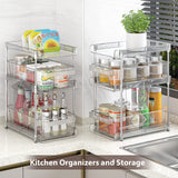 Clear Bathroom Organizers 2 Sets 3 Tier, Pull Out Organizer and Storage with 2 Cups, Slide Out Drawer Storage Container with 6 Dividers, Multi-Purpose Bathroom Organizer, Kitchen Under Sink Organizer WAKISA