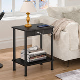 YUFAM End Table with Charging Station,Small Side Table,2-Tier Nightstand with Storage Shelf,Sofa Bedside Table for Small Spaces in Living Room,Bedroom,Office,Easy Assembly,Black YUFAM