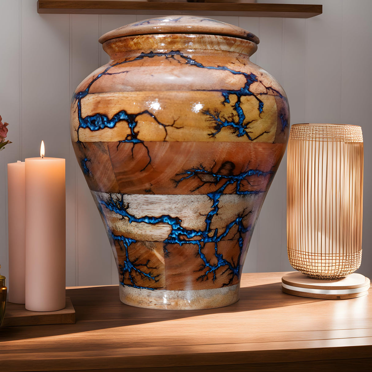 Generic Best Urn for Human Ashes Large Wooden urn for Cremation Adult urn Box for Ashes Personalized Wooden urn Burial urn for Funeral Wood Box (Large 200 lbs), Blue Resin, blueresin-01 Generic