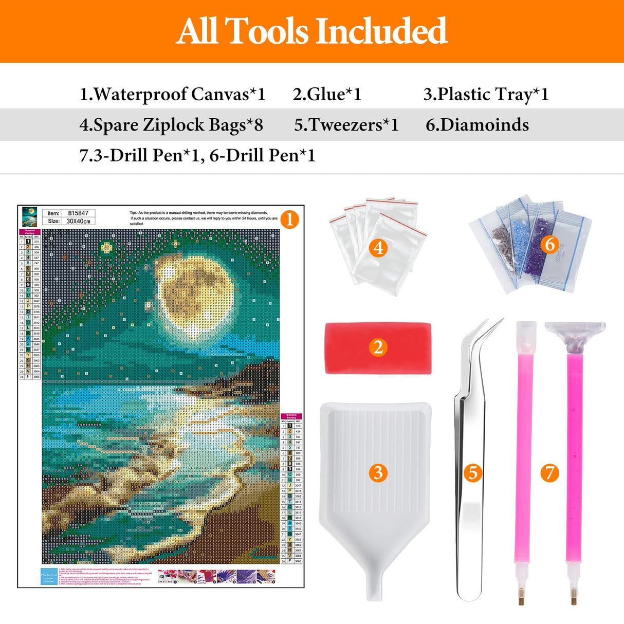 Offito Moon Beach Diamond Art Kits for Adults, 5D Seaside Moonlight Diamond Painting Kits for Beginners, DIY Full Drill Dots Gem Art Paint for Home Wall Decor 12 x 16 Inch Offito