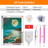 Offito Moon Beach Diamond Art Kits for Adults, 5D Seaside Moonlight Diamond Painting Kits for Beginners, DIY Full Drill Dots Gem Art Paint for Home Wall Decor 12 x 16 Inch Offito