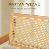 comfy to go Rattan Dining Chairs Set of 4, Wooden Armchair Cane Kitchen Chairs with Arms, Light Walnut Color comfy to go