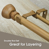 SKYPLUS LIVING Faux Wood Style Curtain Rod Set with Wood Grain Round Finial, 72-144 inch, Standard Double Drapery Rod for 1 Pack, 1 inch diameter, Adjustable Length SKYPLUS LIVING