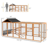 PawHut Wooden Chicken Coop Run for 6-10 Chickens, Hen House Add-On with Storage, Perches, 141.75" x 48" x 61", Orange PawHut