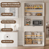 GarveeHome Kitchen Pantry Cabinet, 70" Tall Pantry Storage Cabinet with Countertop, Fluted Tall Cabinets with Doors and Drawer, Freestanding Cupboard for Dining Room, Living Room, Antique White GarveeHome