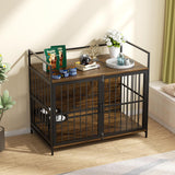LOVMOR Dog Cage Furniture with Rotating Feeder Bowls, Dog Kennel Indoor with Cushion, Dog Crates for Small and Medium Dogs, 41" L X 23.6" W 35.8" H, Rustic Brown LOVMOR