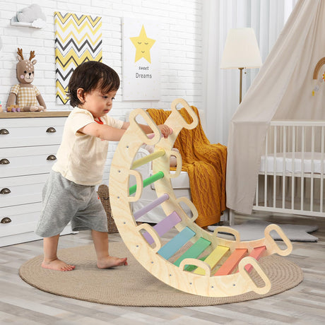 BlueWood Wooden Ladder Arch for Climbing, Rainbow Climbing Toys for Toddlers, Montessori Climbing Set, Waldorf Children Indoor Outdoor Gym Learning Playset, Playground for Kids Gift BlueWood