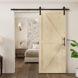 ROOMTEC 28in x 84in Sliding Barn Doors with 5ft Hardware Kit Included & Handle, DIY Unfinished Solid Pine Barn Doors with Barn Door Track Kit ROOMTEC