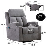 Phoenix Home Manual Recliner Chair with Massage and Heat for Living Room Overstuffed Breathable Fabric Reclining Chair with 2 Side Pockets, 2 Cup Holders, Remote Control, Gray Phoenix Home