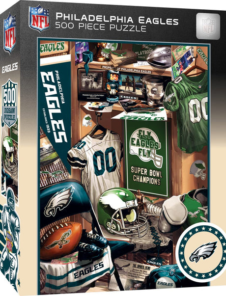 MasterPieces Game Day 500 Piece Jigsaw Puzzle for Adults - NFL Philadelphia Eagles Locker Room - 15"x21" Masterpieces