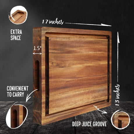 Acacia Wood Cutting Board (17x13x1.5in) and Wooden Butcher Block, Chopping Board - Reversible Multipurpose For Meat, Cheese Board, Vegetables, FANICHI
