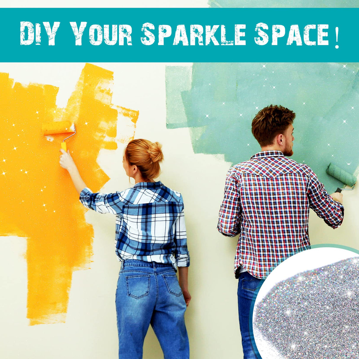 500g Glitter Paint Additive Silver Holographic Glitter Paint Additive Silver Holographic Metallic Sparkling Powder Mix with Acrylic for Interior Exterior Wall Ceiling Wood(Silver Holographic) Kigeli