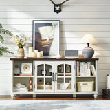 RWYHG Farmhouse TV Stand for 65 Inch TV, Wood Entertainment Center with Adjustable Shelves & Glass Door Storage Cabinet,Television Stands for 70" TVS,TV Console Table for Living Room,Bedroom,White RWYHG