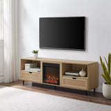 Walker Edison Payton Coastal Rattan-Drawer Fireplace TV Stand for TVs up to 75 Inches 70 Inch Coastal Oak Walker Edison