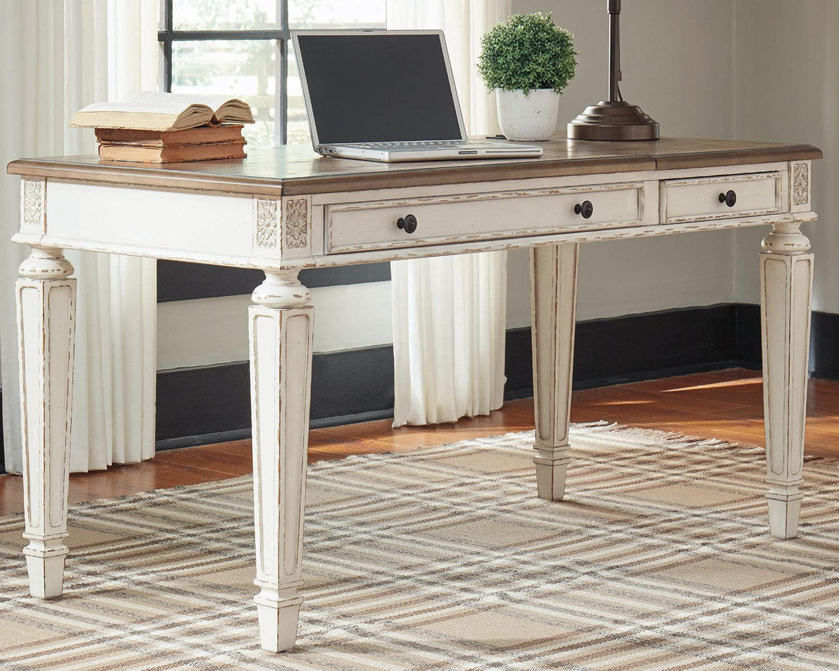 Signature Design by Ashley Realyn French Country 60" Home Office Lift Top Desk with USB Charging, Chipped White Signature Design by Ashley