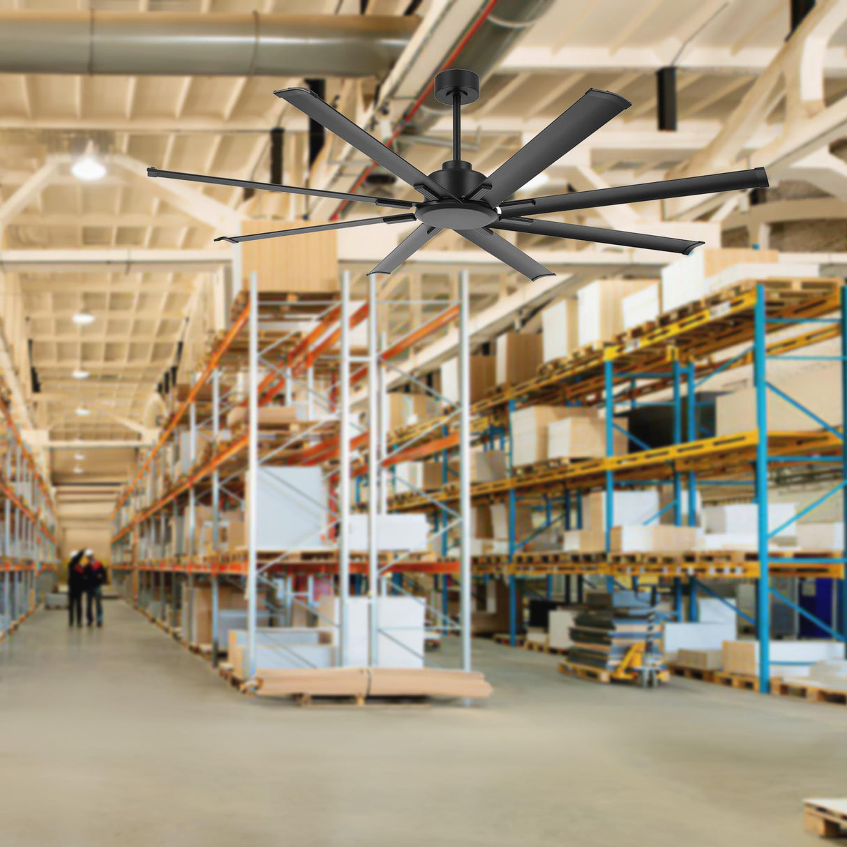 LEDLUX 72" Ceiling Fan No Light, Reversible DC Motor, 6 Speed Remote Control, Industrial 9 Aluminum Blades with 3 Downrods for Home or Commercial, Living Room/Warehouse Black LEDLUX