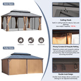 Gardenbee 12x18 ft Gazebo Double Roof Canopy with Netting and Curtains, Outdoor Gazebo 2-Tier Hardtop Galvanized Aluminum Frame Garden Tent for Patio, Backyard, Deck and Lawns Gardenbee