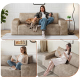 63" Corduroy Loveseat Sofa, 2-Seater Cloud Couch, Boneless Couch in a Box, Comfy Deep Seat Sofa with Memory Foam, Pillows and Wide Armrests, Modern Small Couches for Small Spaces, No Assembly (Camel) IZLKQC