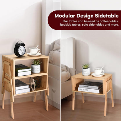 Vdomus Bamboo Stackable Nightstand Set of 2-16 inches Natural Wood Matching Side Table - Wooden Bedside Tables - Minimalist Low End Table Furniture for Living Room or Bedroom Mothers Day Gift - WoodArtSupply