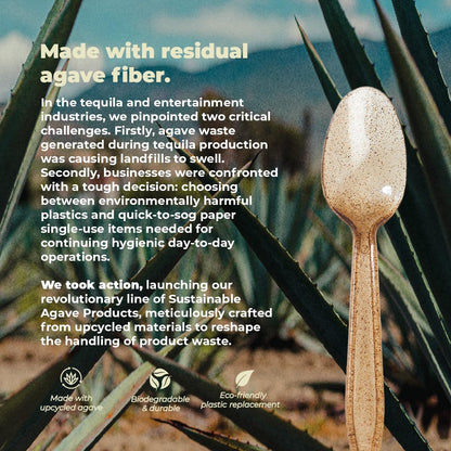 Sustainable Agave Co - Agave Fiber Spoons - 24 Count - Biodegradable, Plant-Based, Made With Upcycled Materials - Brown, Bulk