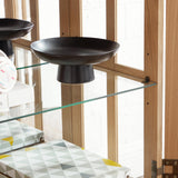 LED Curio Display Cabinet, Antique Display Cabinet with Adjustable Shelves, Retro Design Quality Showcase with Lattice Doors, Elegant Bookcase and Storage Cabinet for Home Decor (Oak) Maxtude