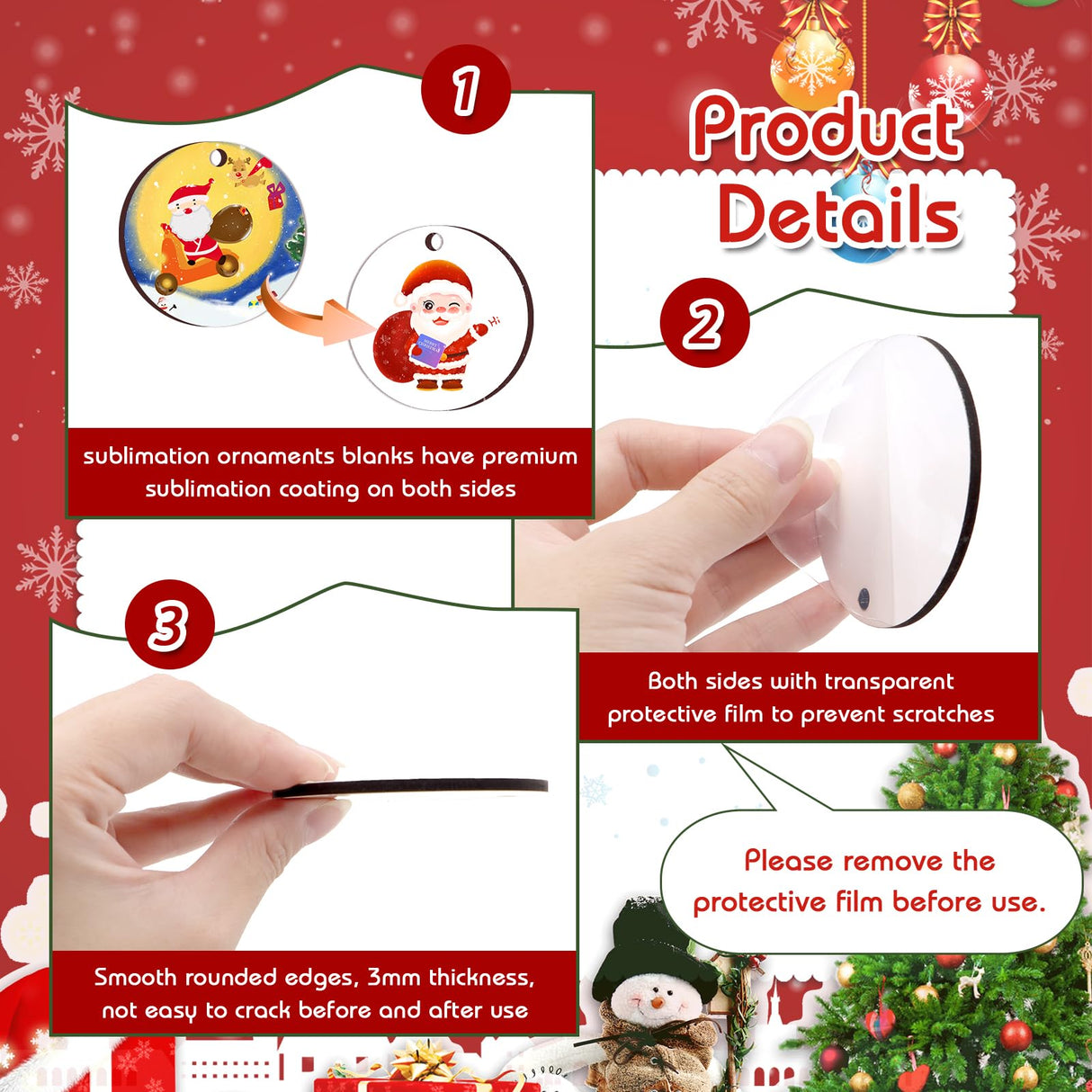 ZYNERY 40 Pcs Sublimation Ornament Blanks, Christmas Ornament Blanks, Double Side Sublimation Blanks Products with Gold String, MDF Round Acrylic Blanks Ornaments for Crafts, Christmas Gift, 2.76 in ZYNERY